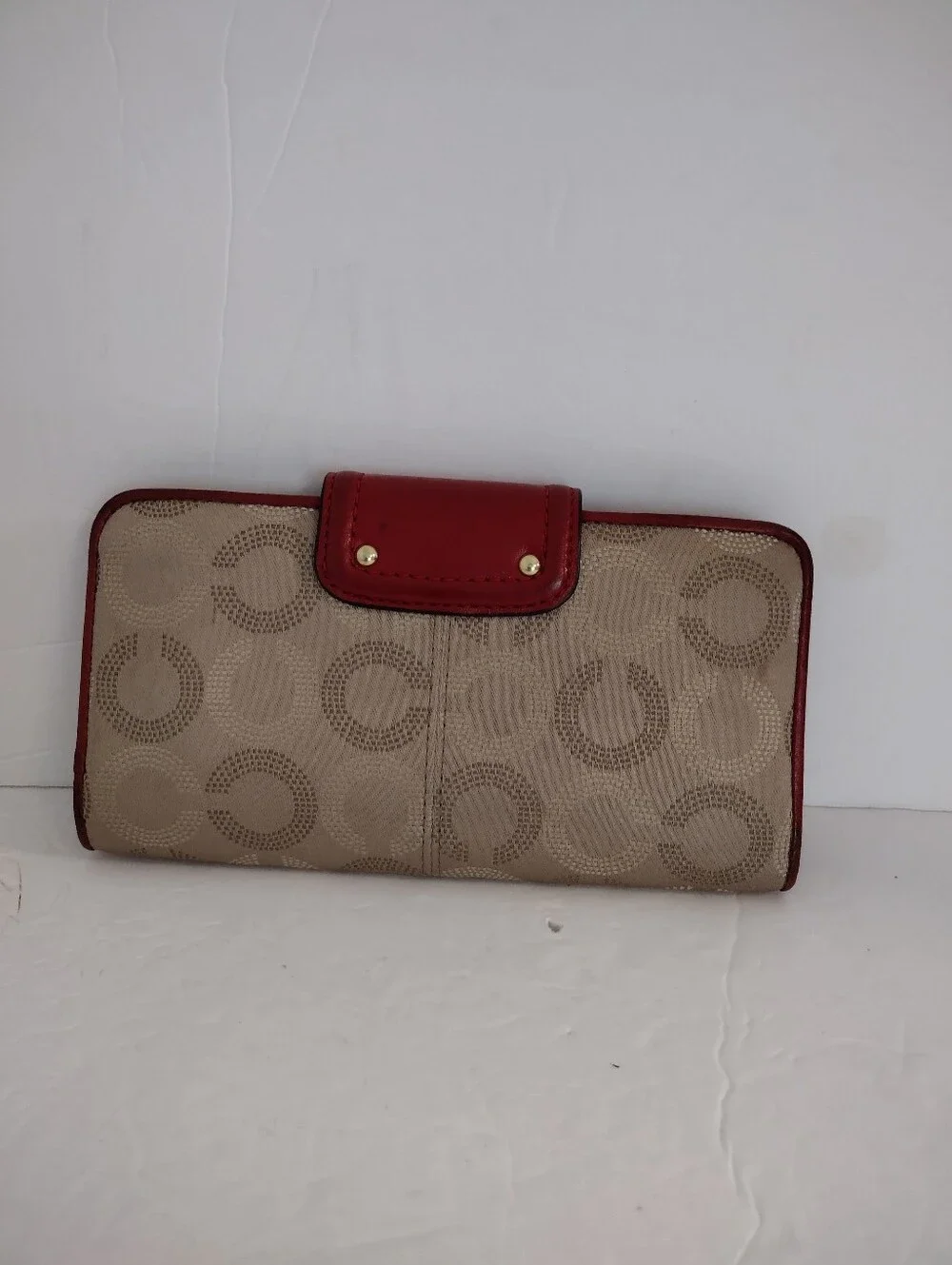 Vintage Y2K COACH Ashley Dotted Op Art Wallet Cherry Red & Tan Envelope Clutch